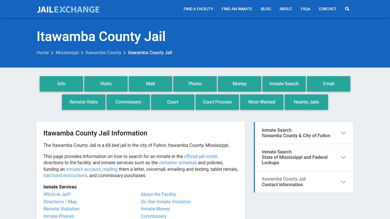 Itawamba County Jail, MS Inmate Search, Information