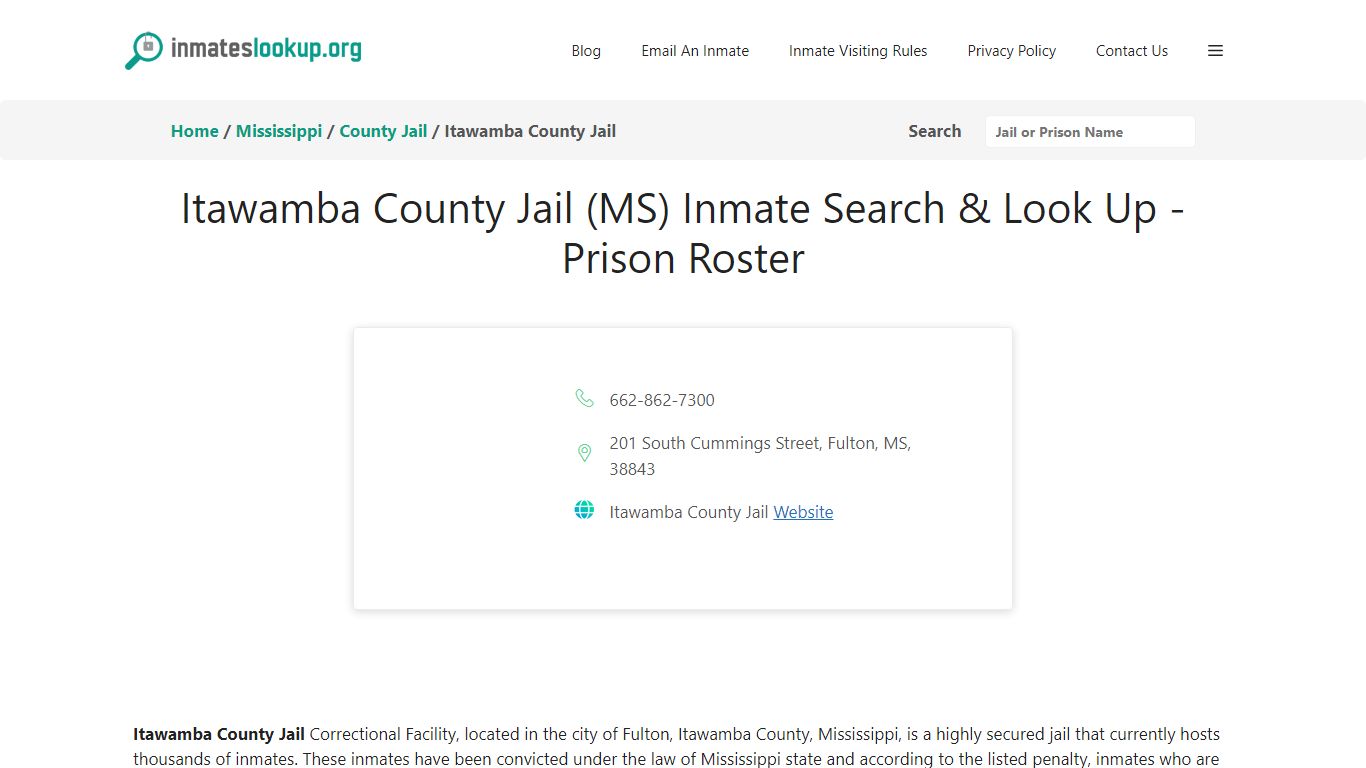 Itawamba County Jail (MS) Inmate Search & Look Up - Prison Roster